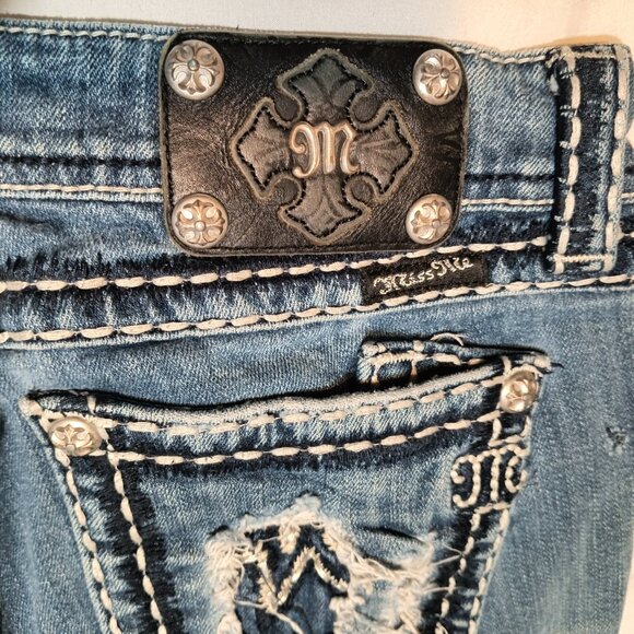 Miss Me Jeans – S 28 Skinny Distressed Jeans– Embellished Pockets - Picture 2 of 14